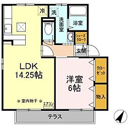 ベルデュール 1階1LDKの間取り