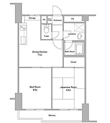 エスト・メール東大井 2DKの間取図画像