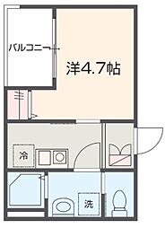 MELDIA京成稲毛 3階1Kの間取り