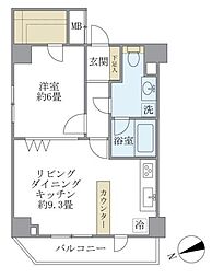 KDXレジデンス文京湯島 1LDKの間取図画像