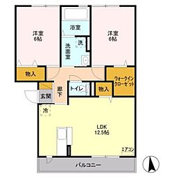 ラ・テール ドゥ 3階2LDKの間取り