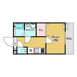 阪神本線 尼崎センタープール前駅 徒歩6分の賃貸アパート 1階1Kの間取り