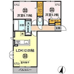 レイワンＡＢ 3階2LDKの間取り