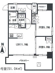 グラシユメゾン川口 10階2LDKの間取り