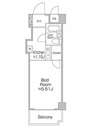 プライム雪谷 6階1Kの間取り