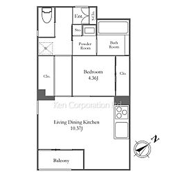 ＡＮＱＩ代々木公園前 2階1LDKの間取り