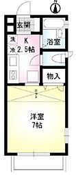 ピースドミトリーB 2階1Kの間取り