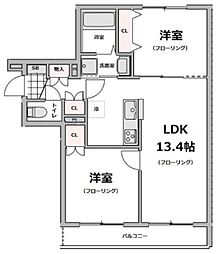 都営新宿線 船堀駅 徒歩10分の賃貸マンション 3階2LDKの間取り