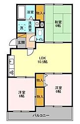 ヴェラクレスト壱番館 2階3LDKの間取り