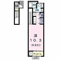 多摩都市モノレール 大塚・帝京大学駅 徒歩15分の賃貸アパート 2階ワンルームの間取り
