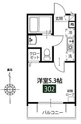 メルディア梅島III 3階1Kの間取り