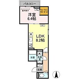 セレスティア関原 3階1LDKの間取り