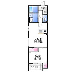 Blanc北野田 1LDKの間取図画像