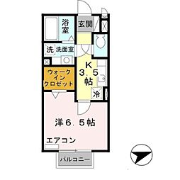 JR紀勢本線 宮前駅 徒歩21分の賃貸アパート 2階1Kの間取り