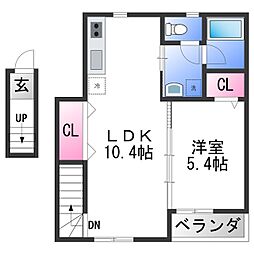 岩出市山アパート 1LDKの間取図画像