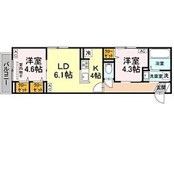 セレスティア白鳥 2階2LDKの間取り