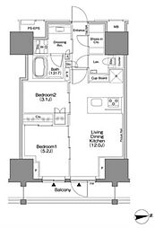 ザ・パークハビオSOHO新宿御苑 2LDKの間取図画像