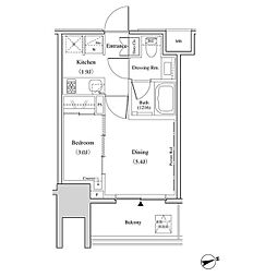 ザ・パークハビオ北千住 1DKの間取図画像
