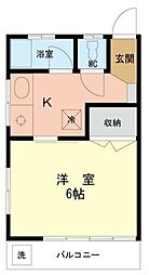 コーポルーセント1 2階1Kの間取り