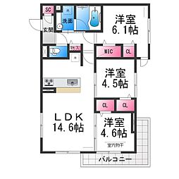 堺市北区北花田町1丁アパート 3LDKの間取図画像