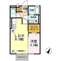 モナリエ平山 1階1LDKの間取り