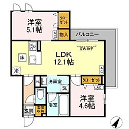 セレスティア細田A 1階2LDKの間取り