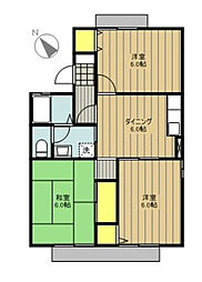 セジュール大島B 1階3DKの間取り