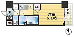 プレサンスジェネ新神戸ステーションフロント 4階1Kの間取り