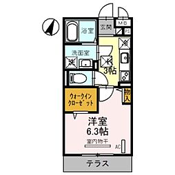 バレンティア 1階1Kの間取り