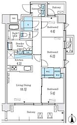 ベルヴュコート名古屋則武 7階3LDKの間取り