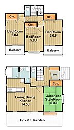 JR横浜線 相原駅 徒歩18分の賃貸一戸建て 4LDKの間取り