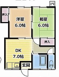 石田コーポ 1階2DKの間取り