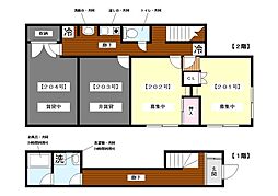 宝角アパート 2階ワンルームの間取り