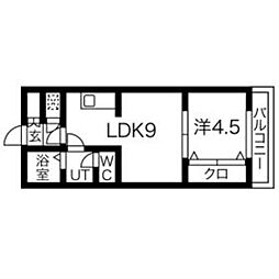 オキナマンション 1階1LDKの間取り