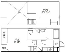 グリーンヒルときわ平 2階1Kの間取り