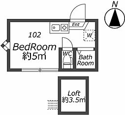 フェリスコア ワンルームの間取図画像