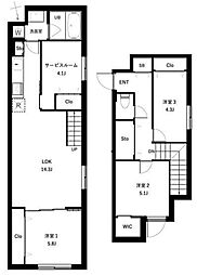 JR総武線 西荻窪駅 徒歩13分の賃貸マンション 4階3SLDKの間取り