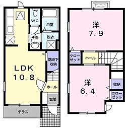 JR阪和線 紀伊中ノ島駅 徒歩10分の賃貸アパート 2階2LDKの間取り