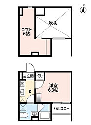 JR東海道・山陽本線 立花駅 徒歩9分の賃貸アパート 2階1Kの間取り