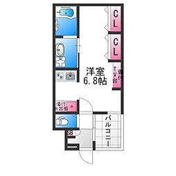 ジーイー・サンク ワンルームの間取図画像