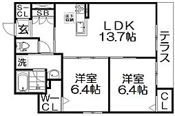 エスペランサ　レジデンスII 1階2LDKの間取り