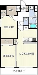 TCS北浦和レジデンス 8階2LDKの間取り