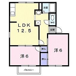 タウニイ梅原II 2階2LDKの間取り