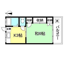 第3ふじみ荘 2階1Kの間取り