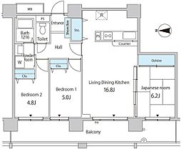 セルリアンホームズ勝どき 23階3LDKの間取り