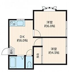 ベルプラザ尾山台 2階2DKの間取り