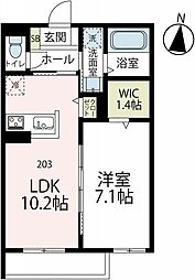 鎌倉市長谷2丁目アパート 1LDKの間取図画像