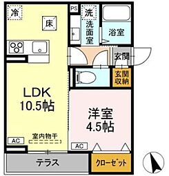 京王相模原線 京王堀之内駅 徒歩10分の賃貸アパート 1階1LDKの間取り