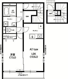 リブリ・山田 2階1LDKの間取り