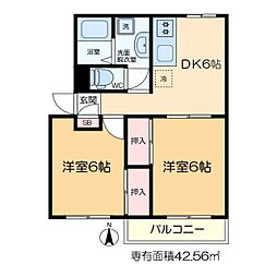 ギュゼル・ユア 1階2DKの間取り